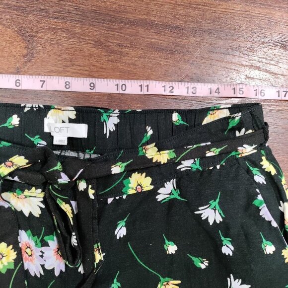 LOFT Tie Waist Linen Fluid Wide Leg Crop Whimsy Pants in Garden L - Picture 8 of 14